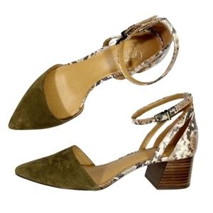 Crown Vintage vavi green suede & snake print block strappy heel size 9.5